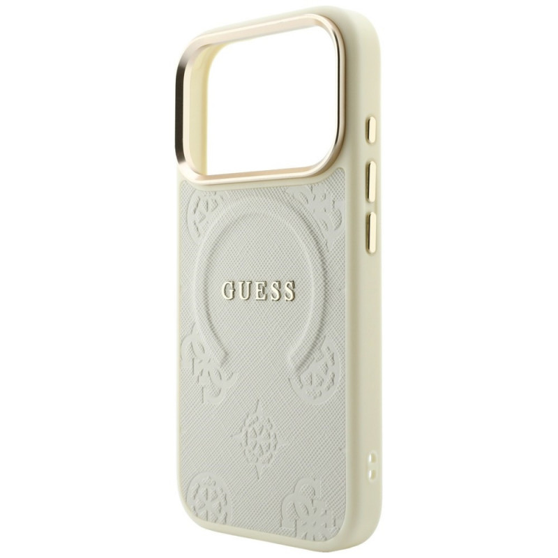 Guess Saffiano Peony & Ring MagSafe -suojakotelo Apple iPhone 18 Pro / 17 Pro -puhelimelle, beige