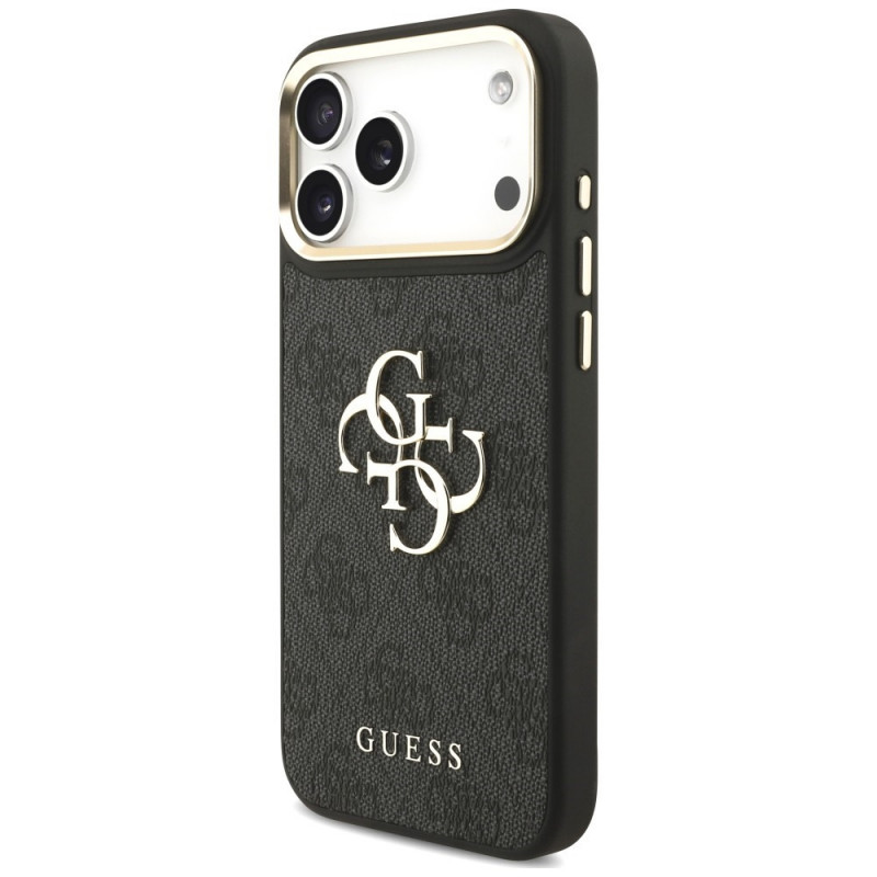 Guess 4G Big 4G Classic Logo Big Strap Metal Buttons -suojakotelo hihnalla Apple iPhone 18 Pro Max / 17 Pro Max -puhelimelle, musta