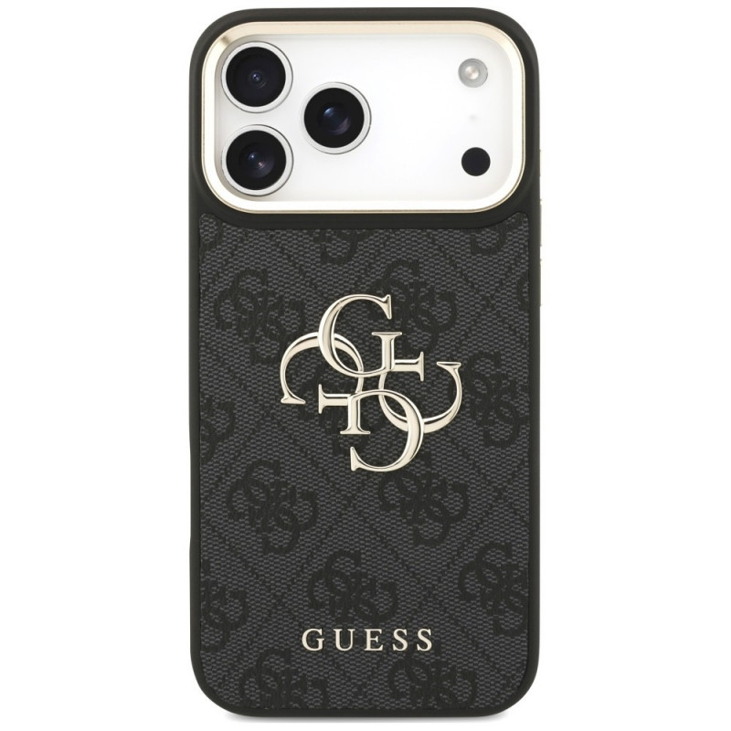 Guess 4G Big 4G Classic Logo Big Strap Metal Buttons -suojakotelo hihnalla Apple iPhone 18 Pro Max / 17 Pro Max -puhelimelle, musta