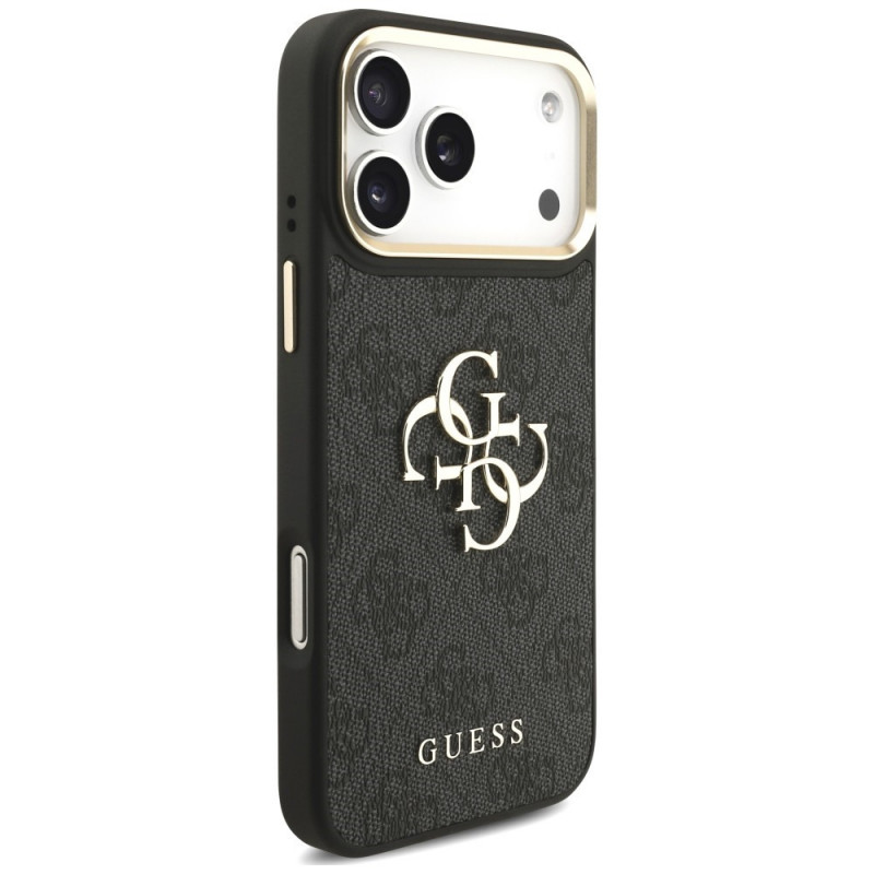 Guess 4G Big 4G Classic Logo Big Strap Metal Buttons -suojakotelo hihnalla Apple iPhone 18 Pro / 17 Pro -puhelimeen, musta