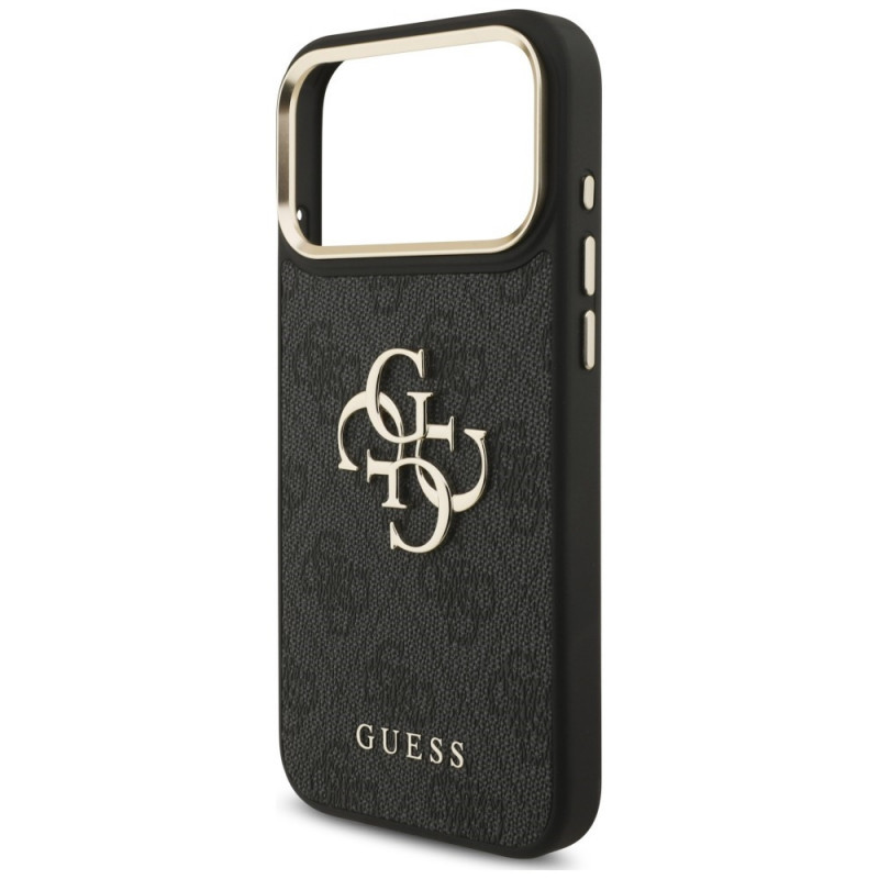 Guess 4G Big 4G Classic Logo Big Strap Metal Buttons -suojakotelo hihnalla Apple iPhone 18 Pro / 17 Pro -puhelimeen, musta
