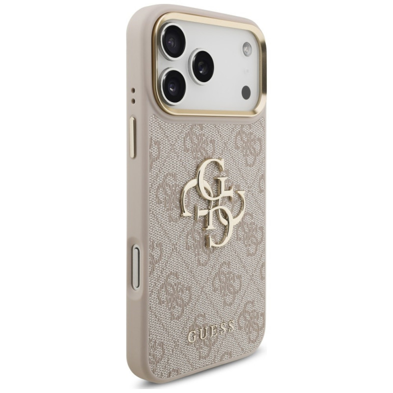 Guess 4G Big 4G Classic Logo Big Strap Metal Buttons -suojakotelo hihnalla Apple iPhone 18 Pro Max / 17 Pro Max -puhelimeen, pinkki