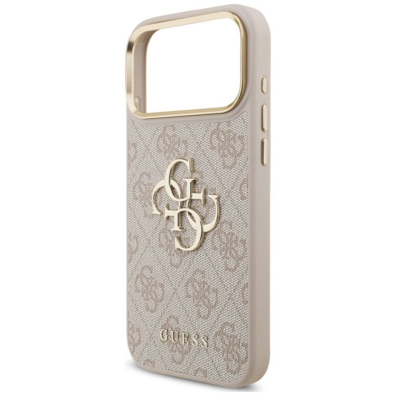Guess 4G Big 4G Classic Logo Big Strap Metal Buttons -suojakotelo hihnalla Apple iPhone 18 Pro Max / 17 Pro Max -puhelimeen, pinkki