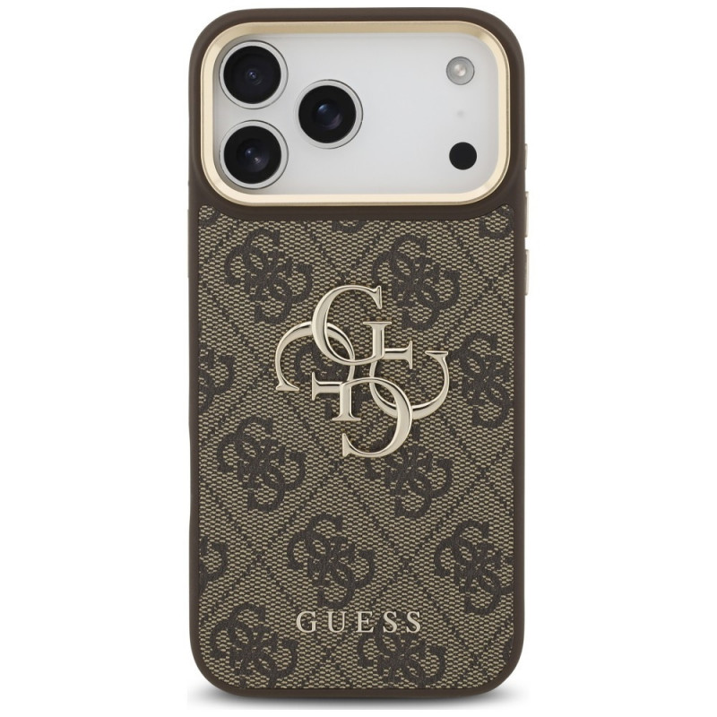 Guess 4G Big 4G Classic Logo Big Strap Metal Buttons -suojakotelo hihnalla Apple iPhone 18 Pro Max / 17 Pro Max -puhelimelle, ruskea