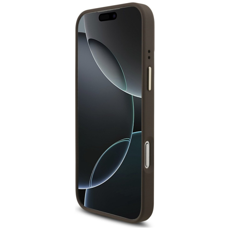 Guess 4G Big 4G Classic Logo Big Strap Metal Buttons -suojakotelo hihnalla Apple iPhone 18 Pro Max / 17 Pro Max -puhelimelle, ruskea