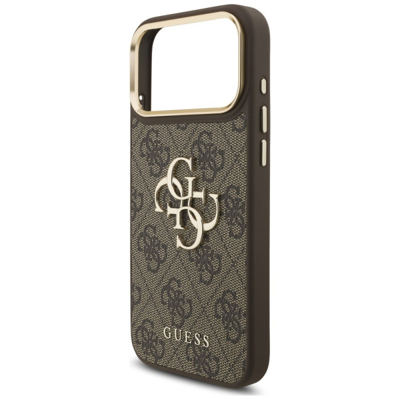 Guess 4G Big 4G Classic Logo Big Strap Metal Buttons -suojakotelo hihnalla Apple iPhone 18 Pro Max / 17 Pro Max -puhelimelle, ruskea