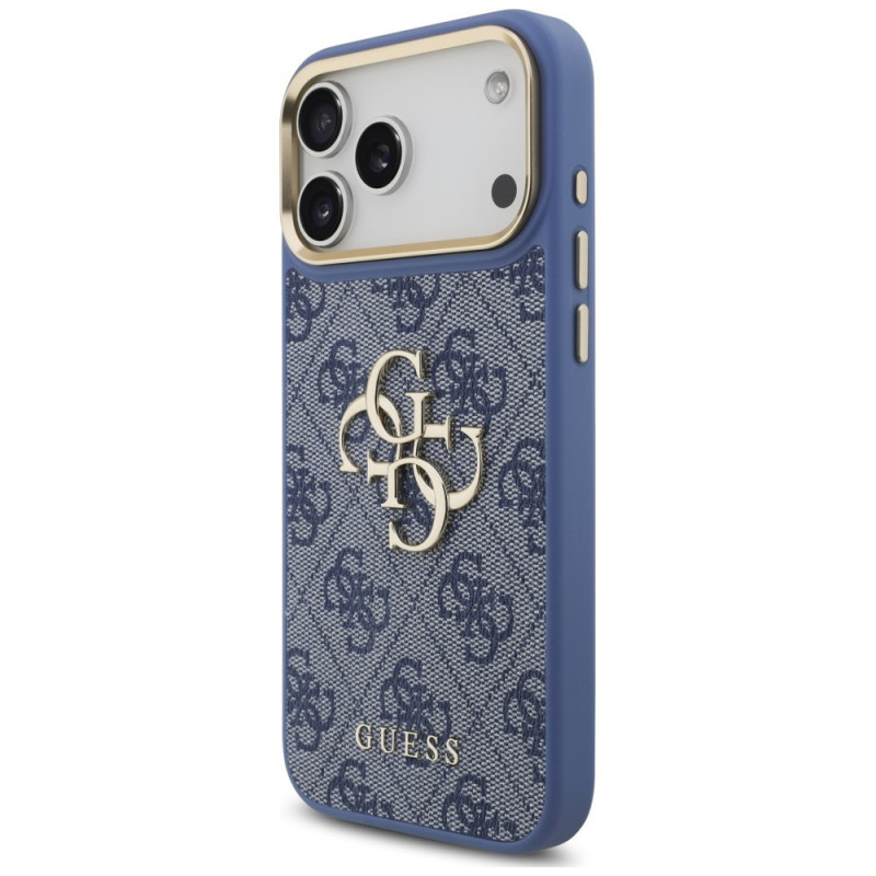 Guess 4G Big 4G Classic Logo Big Strap Metal Buttons -suojakotelo hihnalla Apple iPhone 18 Pro Max / 17 Pro Max -puhelimelle, sininen