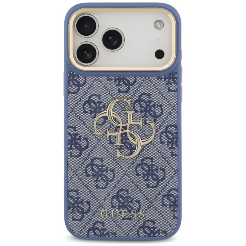 Guess 4G Big 4G Classic Logo Big Strap Metal Buttons -suojakotelo hihnalla Apple iPhone 18 Pro Max / 17 Pro Max -puhelimelle, sininen