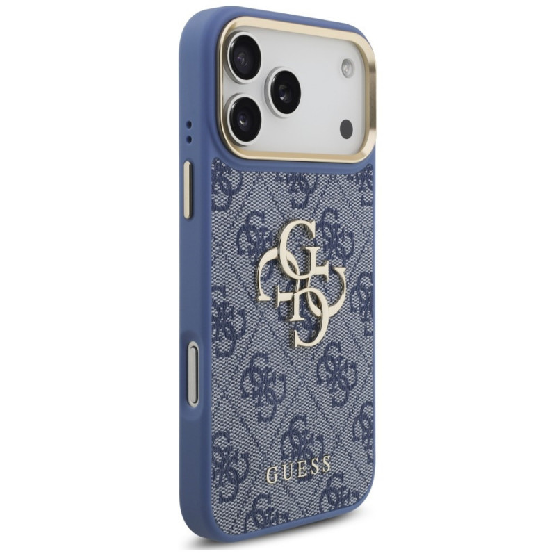 Guess 4G Big 4G Classic Logo Big Strap Metal Buttons -suojakotelo hihnalla Apple iPhone 18 Pro Max / 17 Pro Max -puhelimelle, sininen