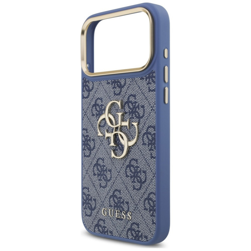 Guess 4G Big 4G Classic Logo Big Strap Metal Buttons -suojakotelo hihnalla Apple iPhone 18 Pro Max / 17 Pro Max -puhelimelle, sininen