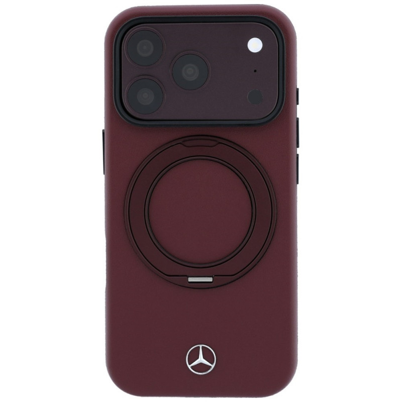Mercedes-Benz Leather with Ring Stand MagSafe -suojakotelo Apple iPhone 18 Pro Max / 17 Pro Max -puhelimelle, burgundy