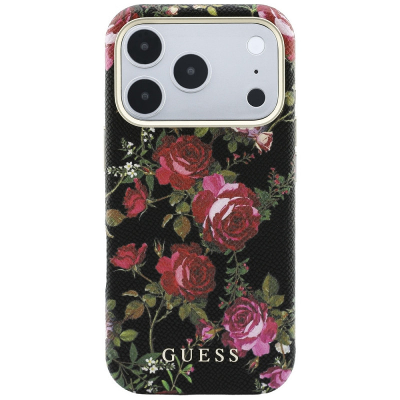 Guess Blossom Roses Print MagSafe -suojakotelo Apple iPhone 18 Pro / 17 Pro -puhelimelle, musta