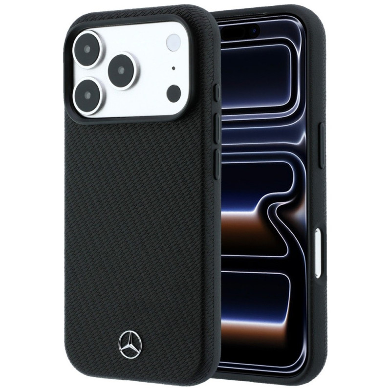 Mercedes-Benz Case Grill Pattern and Card Wallet Leather MagSafe Apple iPhone 18 Pro Max / 17 Pro Max -suojakotelo, musta