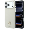 Guess GUE005545 Grained Round Strass Logo MagSafe -suojakotelo Apple iPhone 18 Pro / 17 Pro -puhelimelle, beige