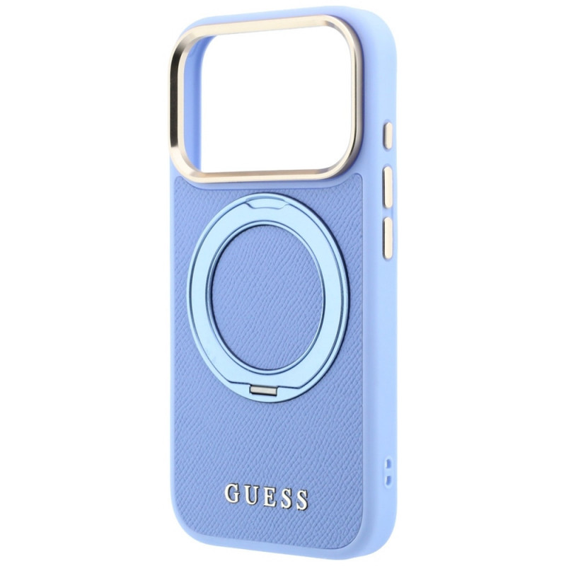 Guess Ring Stand 360 Grained Classic Logo MagSafe -suojakotelo Apple iPhone 18 Pro Max / 17 Pro Max -puhelimelle, vaaleansininen