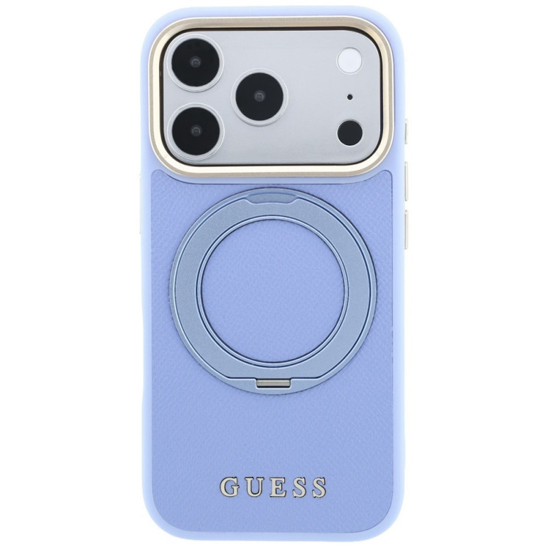 Guess Ring Stand 360 Grained Classic Logo MagSafe -suojakotelo Apple iPhone 18 Pro / 17 Pro -puhelimelle, vaaleansininen