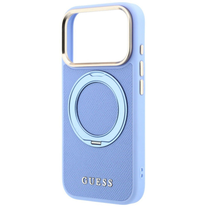 Guess Ring Stand 360 Grained Classic Logo MagSafe -suojakotelo Apple iPhone 18 Pro / 17 Pro -puhelimelle, vaaleansininen