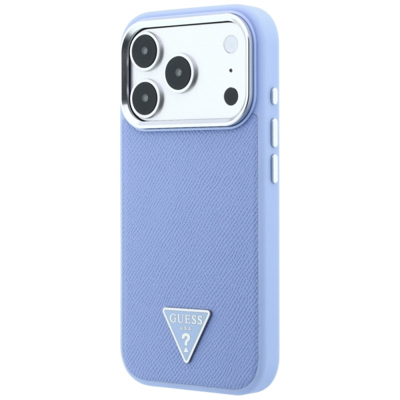 Guess Grained Triangle Logo MagSafe -kovakuori Apple iPhone 18 Pro / 17 Pro -puhelimelle, sininen