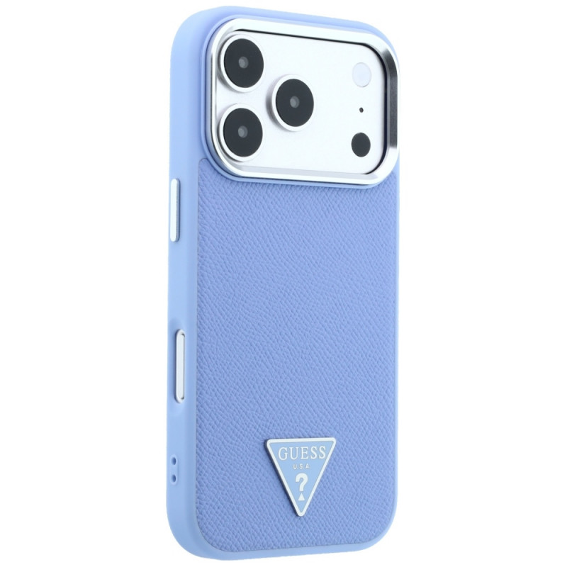 Guess Grained Triangle Logo MagSafe -kovakuori Apple iPhone 18 Pro / 17 Pro -puhelimelle, sininen