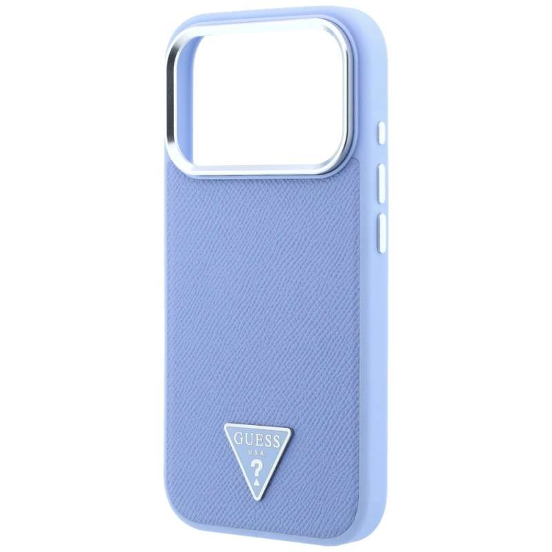 Guess Grained Triangle Logo MagSafe -kovakuori Apple iPhone 18 Pro / 17 Pro -puhelimelle, sininen