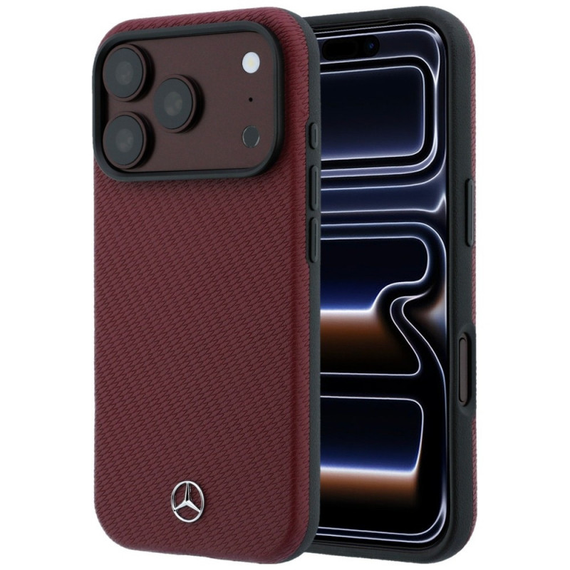 Mercedes-Benz Grill Pattern Leather MagSafe -suojakotelo ja korttilompakkosetti Apple iPhone 18 Pro / 17 Pro -puhelimelle, burgundy