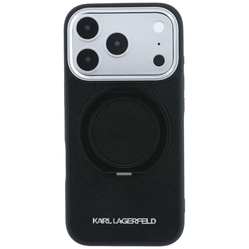 Karl Lagerfeld Ring Stand 360 Saffiano Classic Logo MagSafe -suojakotelo Apple iPhone 18 Pro / 17 Pro -puhelimelle, musta (KF003179)