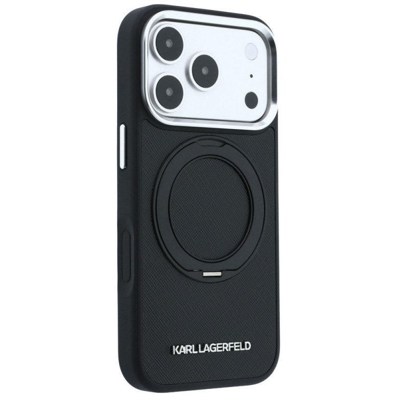 Karl Lagerfeld Ring Stand 360 Saffiano Classic Logo MagSafe -suojakotelo Apple iPhone 18 Pro / 17 Pro -puhelimelle, musta (KF003179)