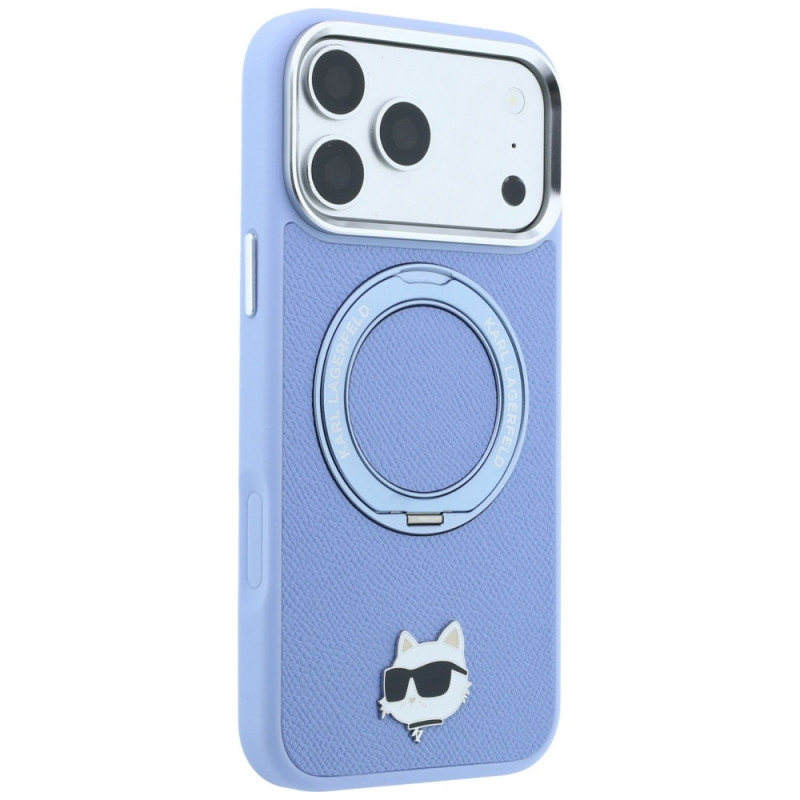 Karl Lagerfeld with Ring Stand 360 Choupette Head Pin MagSafe -suojakotelo Apple iPhone 18 Pro Max / 17 Pro Max -puhelimelle, vaaleansininen (KF003220)