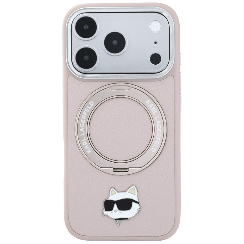 Karl Lagerfeld with Ring Stand 360 Choupette Head Pin MagSafe -suojakotelo Apple iPhone 18 Pro Max / 17 Pro Max -puhelimelle, pinkki