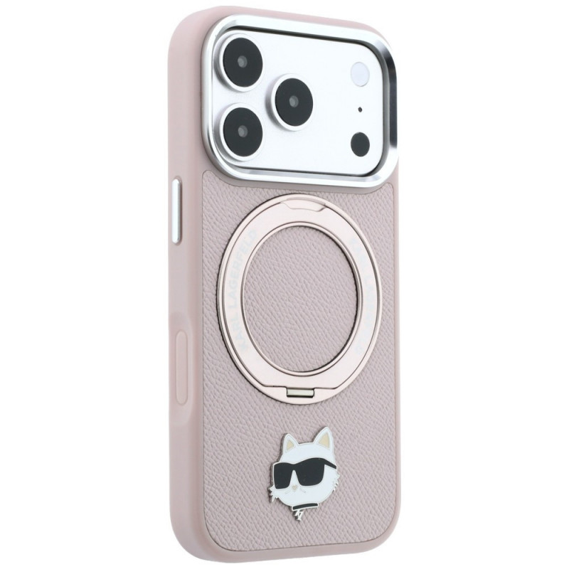 Karl Lagerfeld with Ring Stand 360 Choupette Head Pin MagSafe -suojakotelo Apple iPhone 18 Pro Max / 17 Pro Max -puhelimelle, pinkki
