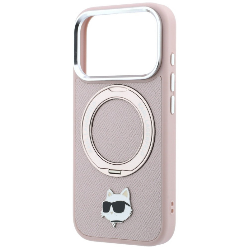 Karl Lagerfeld with Ring Stand 360 Choupette Head Pin MagSafe -suojakotelo Apple iPhone 18 Pro Max / 17 Pro Max -puhelimelle, pinkki