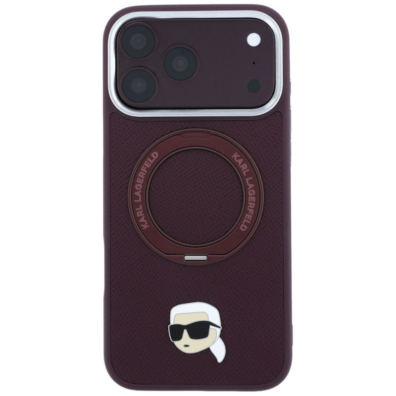 Karl Lagerfeld with Ring Stand 360 Karl Head Pin MagSafe -suojakotelo Apple iPhone 18 Pro Max / 17 Pro Max -puhelimelle, burgundy