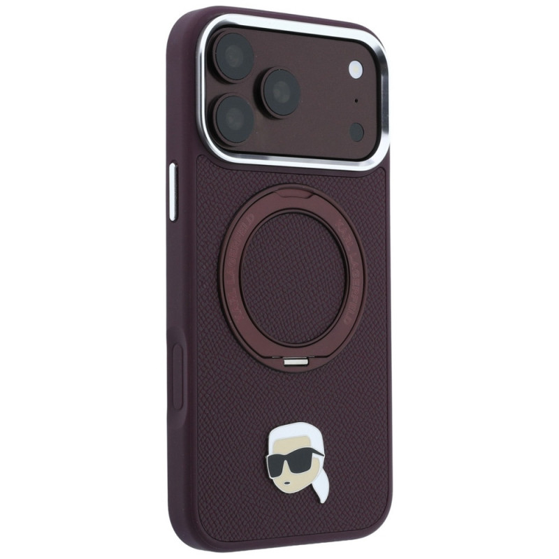 Karl Lagerfeld with Ring Stand 360 Karl Head Pin MagSafe -suojakotelo Apple iPhone 18 Pro Max / 17 Pro Max -puhelimelle, burgundy