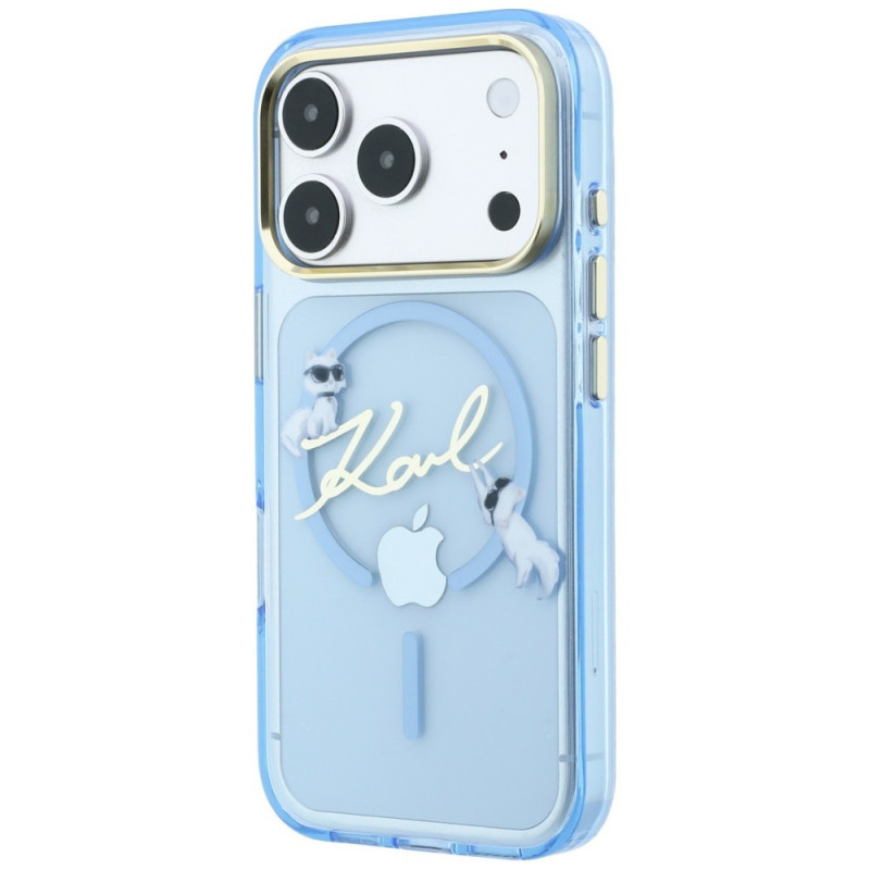 Karl Lagerfeld Script Logo MagSafe -suojakotelo Apple iPhone 18 Pro / 17 Pro -puhelimelle, vaaleansininen