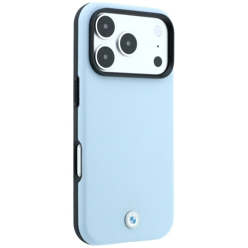 BMW Kevlar Metal Logo MagSafe -suojakotelo Apple iPhone 18 Pro / 17 Pro -puhelimelle, sininen
