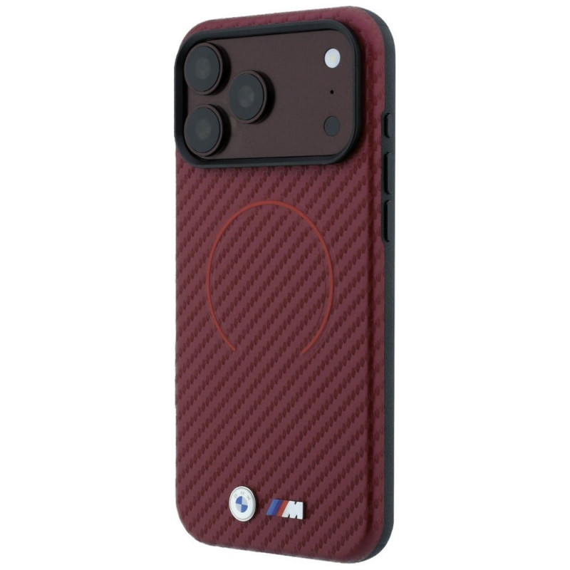 BMW M Carbon Printed Ring MagSafe -suojakotelo Apple iPhone 18 Pro / 17 Pro -puhelimelle, burgundy