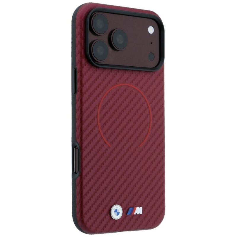 BMW M Carbon Printed Ring MagSafe -suojakotelo Apple iPhone 18 Pro / 17 Pro -puhelimelle, burgundy