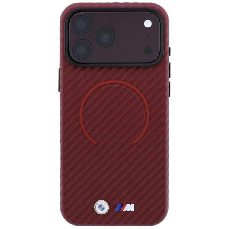 BMW M Carbon Printed Ring MagSafe -suojakotelo Apple iPhone 18 Pro Max / 17 Pro Max -puhelimelle, punainen