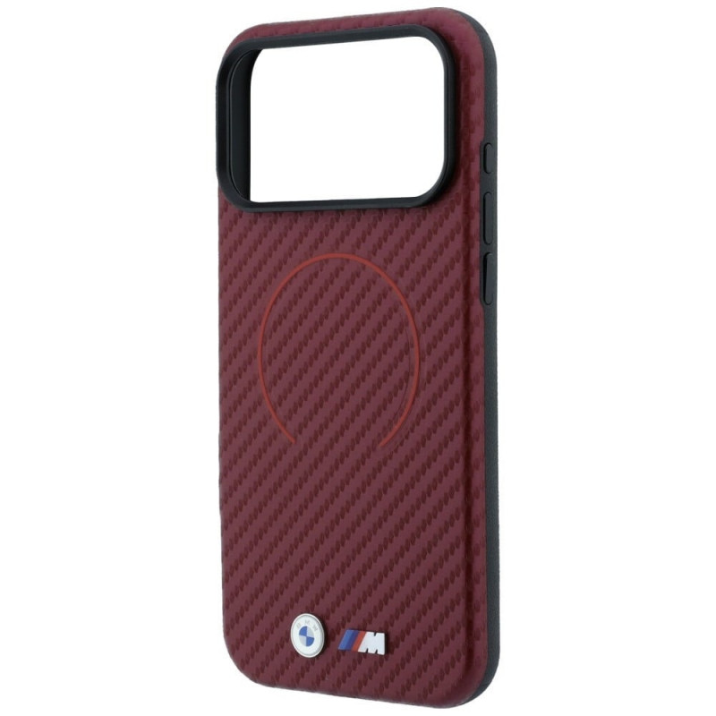 BMW M Carbon Printed Ring MagSafe -suojakotelo Apple iPhone 18 Pro Max / 17 Pro Max -puhelimelle, punainen