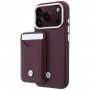 BMW Quilted Pattern Metal Logo -kuorisarja ja lompakkosarja Apple iPhone 18 Pro / 17 Pro -puhelimelle, burgundy