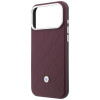 BMW Quilted Pattern Metal Logo -kuorisarja ja lompakkosarja Apple iPhone 18 Pro / 17 Pro -puhelimelle, burgundy