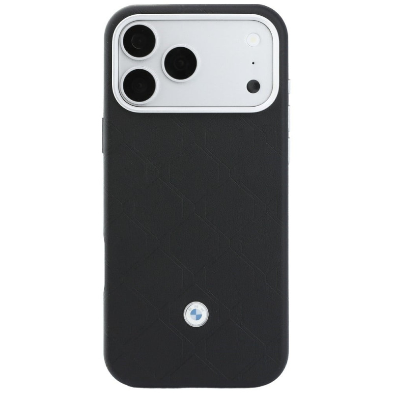 BMW Quilted Pattern Metal Logo -kuori ja lompakkosetti Apple iPhone 18 Pro Max / 17 Pro Max -puhelimelle, musta