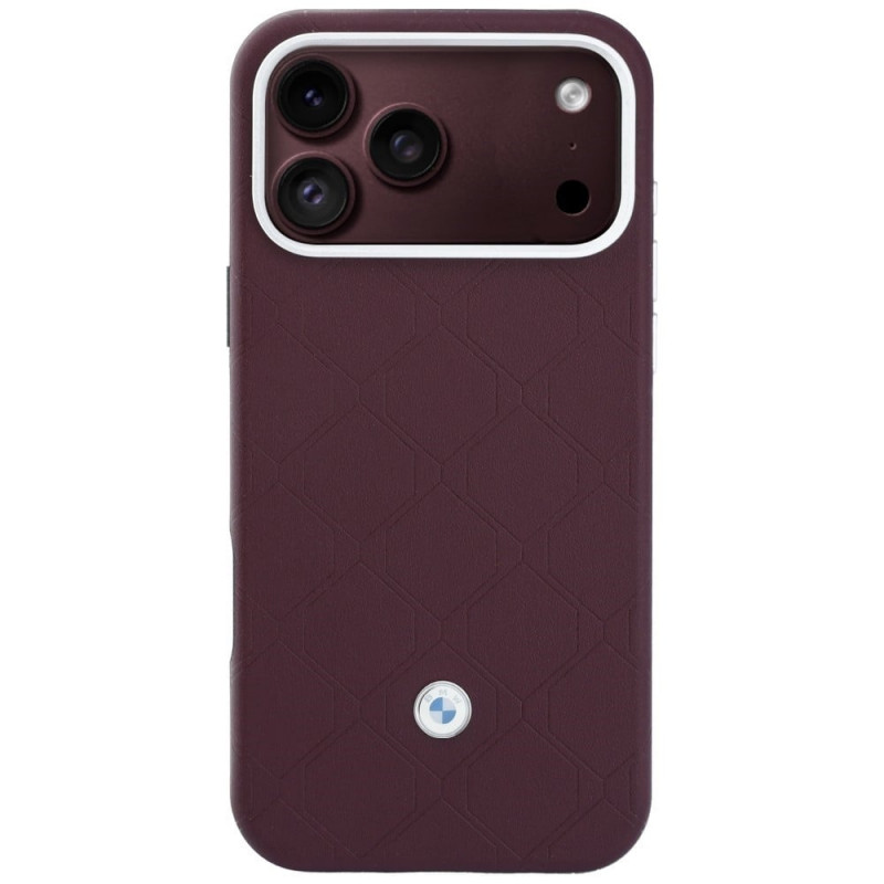 BMW Quilted Pattern Metal Logo -kuvioinen metallilogoinen kuori ja lompakkosetti Apple iPhone 18 Pro Max / 17 Pro Max -puhelimelle, burgundy