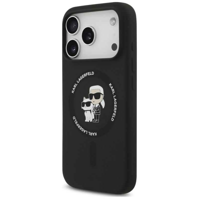 Karl Lagerfeld Silicone Karl&Choupette Ring MagSafe -suojakotelo Apple iPhone 18 Pro Max / 17 Pro Max -puhelimelle, musta