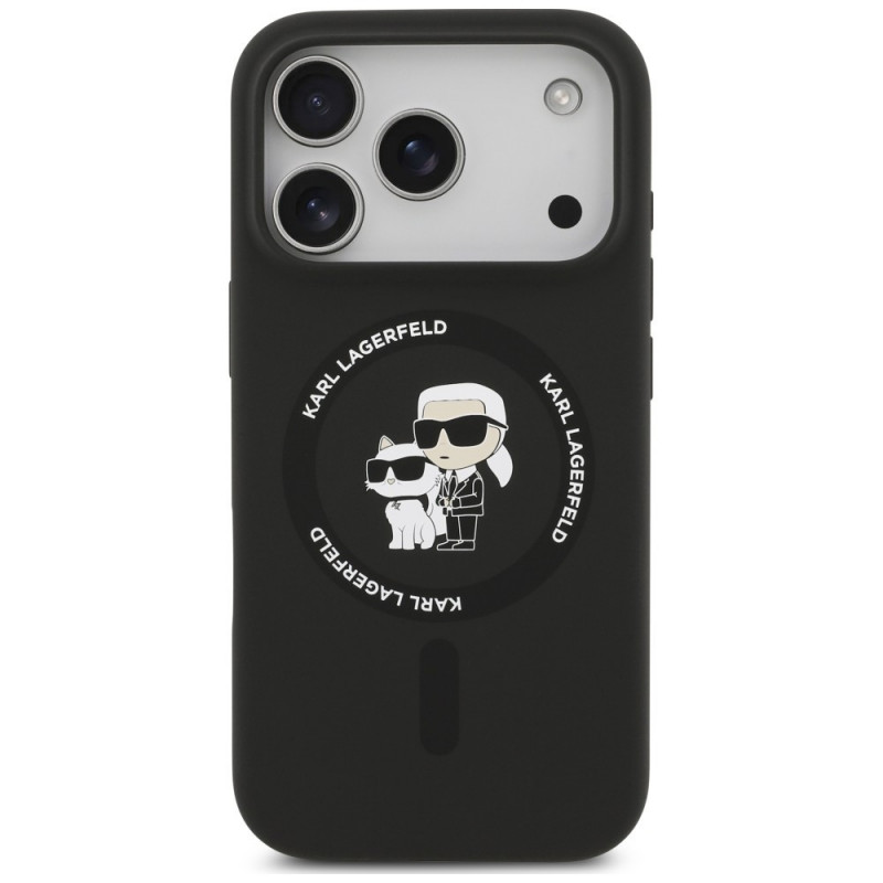 Karl Lagerfeld Silicone Karl&Choupette Ring MagSafe -suojakotelo Apple iPhone 18 Pro Max / 17 Pro Max -puhelimelle, musta