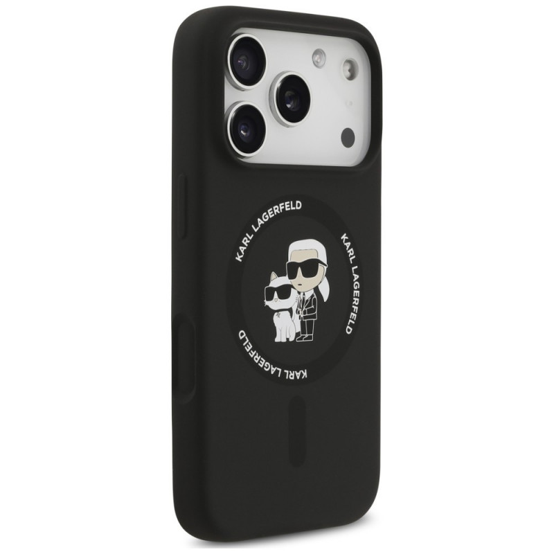 Karl Lagerfeld Silicone Karl&Choupette Ring MagSafe -suojakotelo Apple iPhone 18 Pro Max / 17 Pro Max -puhelimelle, musta
