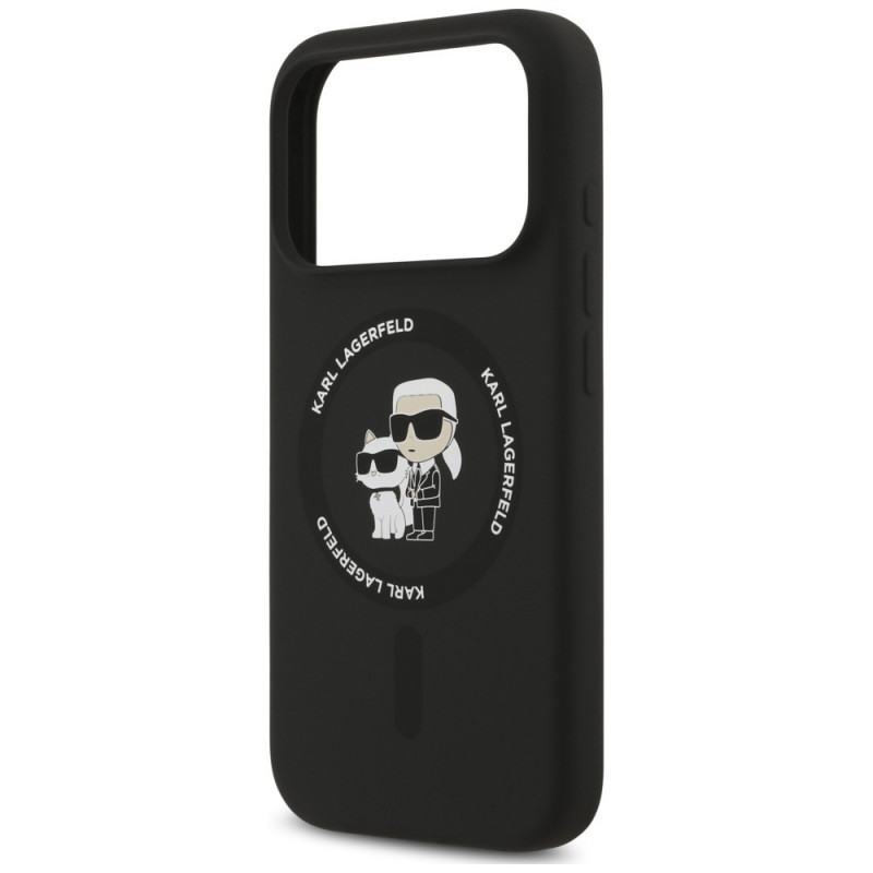 Karl Lagerfeld Silicone Karl&Choupette Ring MagSafe -suojakotelo Apple iPhone 18 Pro Max / 17 Pro Max -puhelimelle, musta