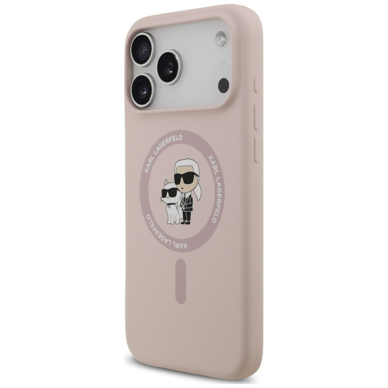 Karl Lagerfeld Silicone Karl&Choupette Ring MagSafe -suojakotelo Apple iPhone 18 Pro Max / 17 Pro Max -puhelimelle, pinkki