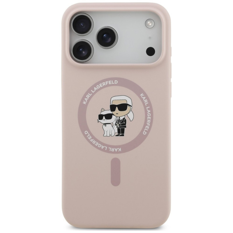 Karl Lagerfeld Silicone Karl&Choupette Ring MagSafe -suojakotelo Apple iPhone 18 Pro Max / 17 Pro Max -puhelimelle, pinkki