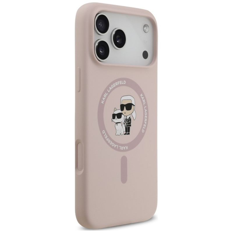 Karl Lagerfeld Silicone Karl&Choupette Ring MagSafe -suojakotelo Apple iPhone 18 Pro Max / 17 Pro Max -puhelimelle, pinkki